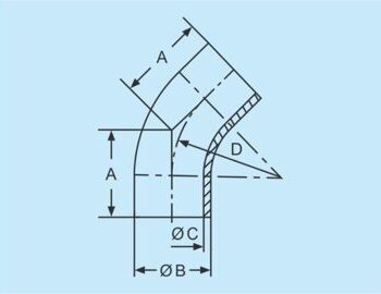 DIN Schweissbogen 45° lang 316L DN25 Korn 320 geschliffen