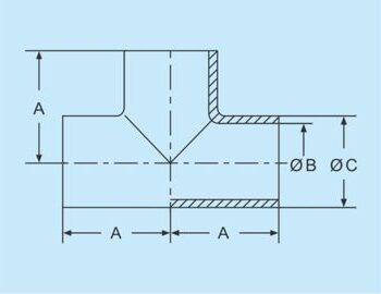 DIN welding tee piece 316L DN10 320 grinded