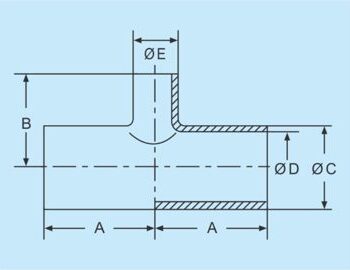 DIN schweiss T- Stück reduziert 304 DN40/25 Korn 320 geschliffen