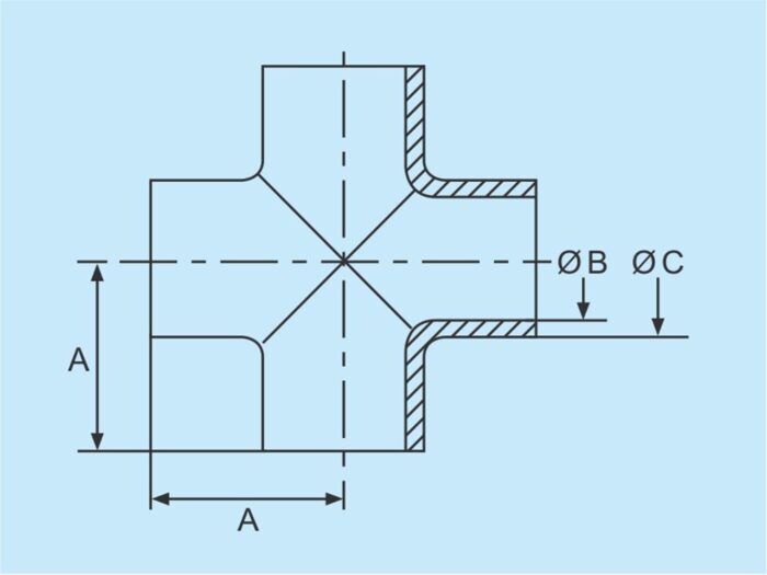 DIN welding cross 304 DN25 320 grinded